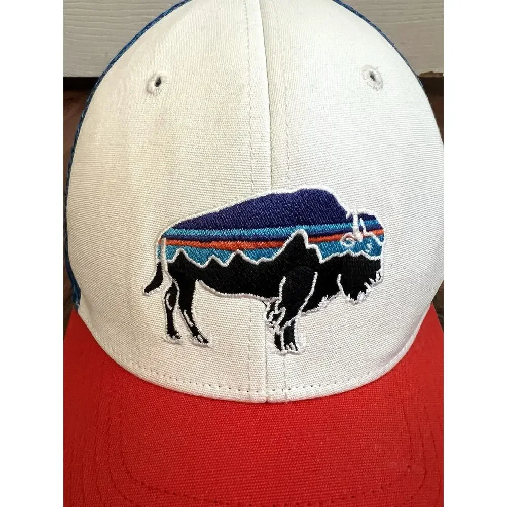 PATAGONIA Fitz Roy Bison Red White Blue SnapBack Trucker Hat One Size Adjustable